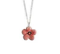 Luck Trader Pink Hibiscus Flower Porcelain Necklace, 61cm Silver Chain, 2.2cm Pendant