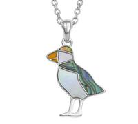 Luck Trader Puffin Bird Pendant Necklace - Genuine Paua Shell & Mother of Pearl Jewellery Gift for Her, Mum, Sister, Christmas, Birthday