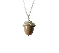 Luck Trader Solid 925 Sterling Silver & Caramel Glass Lucky Acorn Pendant Necklace
