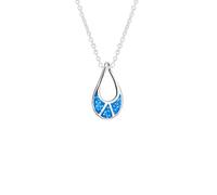 Luck Trader Solid 925 Sterling Silver Genuine Blue Opal Art Deco Pendant Necklace