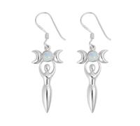 Luck Trader Solid 925 Sterling Silver Moonstone Triple Moon Goddess Earrings