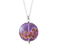 Luck Trader Solid 925 Sterling Silver & Purple, Orange and White Glass Lampwork Orchid Flower Pendant Necklace