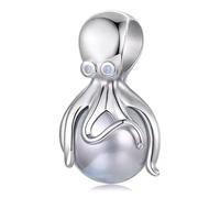 Luck Trader Sterling Silver 925 Octopus Bracelet Charm featuring Real Opal and a RARE Blue Pearl