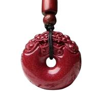 Luck Trader Traditional Feng Shui Cinnabar Donut Pendant Necklace, Red