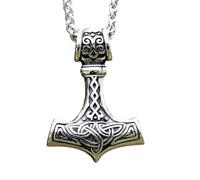 Luck Trader Viking Jewelry Thor's Hammer Pendant Necklace, Stainless Steel Norse Mythology Design with Celtic Knot Pattern, Heathen Religious Style
