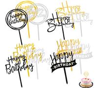 luckaide Happy Birthday Cake Decoration, Pack of 12 Cake Toppers, Happy Birthday Cake Decoration, Gold, Happy Birthday Topper, Various Shapes, Acrylic Glitter Birthday for Girls, Children, Wedding