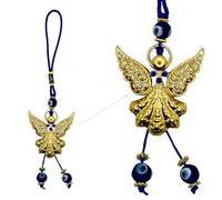 LUCKBOOSTIUM 18K Gold Plated Metal Beautiful Angel w/ Blue Crystal & Evil Eye Hanging Ornament - Good Luck Charms - Home Keys, Bags & Rear View Mirror Accessories - Gift for Men & Women (Gold Angel 1)