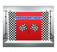 LUCKBTY Car Racing Themed Birthday Backdrops for Photography 9x6FT Racing Flag Black White Grid Red Photo Backgrounds Birthday Party Banner Photo Booth Props LULX024