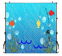 LUCKBTY Gone Fishing Birthday Party Photography Backdrop, 6x6FT, Blue Fishing Nets Bubbles Background, Photo Booth Studio Props BJYYLU310