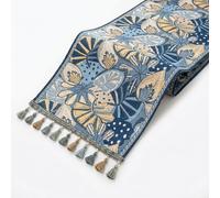 LUCKCDUO Luxurious Jacquard Table Runners, Jacquard Table Runners with Tassels, Premium Polyester Chenille Cloth for Dining Table, Wedding Decor and Fireplace Mantel, Blue(35X160cm Blue)