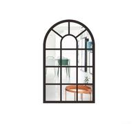 LUCKCDUO Modern Arched Wall Mirror, Window Style Mirror, Elegant Wooden Frame Acrylic Mirror Wall Sticker in Half Moon Window Design for Room Decor (black)