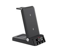 LUCKDANO 4-In-1 Charging Stand with Clock, 15W Fast Magnetic Wireless Charging Station for /, Foldable Phone Holder and Station (A)