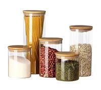 LUCKDANO 5Pcs Glass Storage Jars with Airtight Lids - Clear Food Storage Containers with 24 Labels & Marker - Ideal for Candy, Rice, Sugar, Flour, Nuts, and