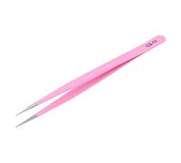 LUCKDANO Anti Static Eyelash Grafting Tweezers Professional Stainless Steel Pink Assist in Grafting Eyelashes with Plastic Protective Shell (CS-11)