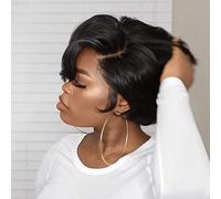 LUCKDANO Black and White Pixie Cut Short Curly Human Hair Wig for Women - Stylish and Look, Lightweight 150g, Great for Parties & Daily Use (Assorted Color)