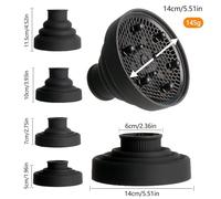 LUCKDANO Collapsible Hair Dryer Diffuser Attachment - Portable Ionic Blow Dryer Accessory for Quick Drying - Lightweight & Durable Silicone for Curls & Straight Hair (Black)
