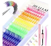 LUCKDANO Colored Lash Clusters Kit - Individually Designed Segmented Eyelashes with Dual-ended Adhesive and Precision Tweezers - Eye-popping Colors in 14mm and 16mm Lengths (120 Clusters)