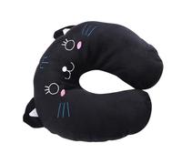 LUCKDANO Cute Animal Travel Neck Pillow - Soft U-Shaped PP Cotton Cushion for Car & Office - Black Cat Style with Cervical Pressure Relief Ideal for Lunch Breaks and Gift Giving (#1)