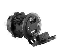 LUCKDANO, Dual USB Dual USB Car Lighter Socket with Voltmeter 12-24V 2.1 2.1A for Cars, Boats, ATVs, Charging Adapter with Blue Indicator (Red)