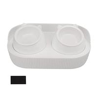 LUCKDANO Elevated Cat Bowls, Raised Ceramic Cat Bowl Food And Water Set Elevated Feeding Station Double Ceramic Pet Pet Dish Feeder for Kitten And Small Dogs, 16.1x5.7x8.7in (White [cheongsam Meow]