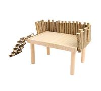 LUCKDANO Gerbil Accessories Gerbil Hamster Platform Wooden Chewing Toy for Small Pets, Activity Playground with Safety Fence, Perfect for Sugar Gliders & Golden Bears (Universal)