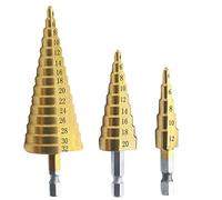 LUCKDANO HSS Step Drill Bit Set - 3pcs Coated Hole Cutter - Perfect for Wood, Metal, Plastic Hex Shank for Pistol & Hand Drill, 4-12mm, 4-20mm,