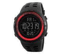 LUCKDANO Moment Beauty Men's Chronograph Sport Watch - Luminous LED Display, 12/24 Hour Format, Adjustable Alarm, Perfect for Students & Outdoor Activities (Black and red (Highlights))