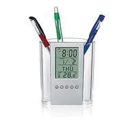 LUCKDANO Multifunctional Digital LCD Desk Alarm Clock Pen Holder - Stylish Calendar Timer & Thermometer, Organizes Pens & Pencils - Ideal for Home and Office Use