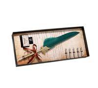 LUCKDANO Quill Pen and Ink Set - Elegant Dip Pen for Calligraphy & Writing - Complete Kit with Replacement Nibs & Ink - Perfect Beginners, Children, Friends, and Special Occasions (Blackish Green)