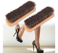 LUCKDANO Shoe Brush, Shoe Cleaning Brush Boot Horse Hair 2Pcs Wooden Horsehair Brushes Leather Care Protecting Oiling Polishing Tool (Large wood color)
