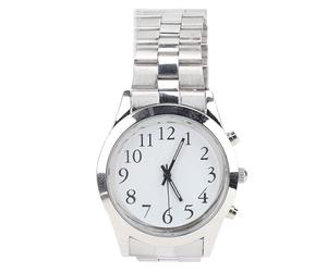 LUCKDANO Speaking Watch with Alarm, Analog Talking Wristwatch for the Blind & Visually Impaired, Large Clear Voice, Stainless Steel Case & Elastic Band, Easy to Use for Seniors Men Women (Silver)