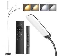 LUCKEA LED Floor Lamp 18W Standing Light with Remote Control 1200lm Dimmable Adjustable Floor Reading Lamp with 4 Color Temperature and 4 Brightness Levels for Living Room, Bedroom, Office, Black