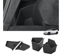 LUCKEASY Rear Trunk Storage Bins Fit for Tesla Model Y Juniper 2025 2026 Trunk Side Storage Box with Lids Rear Cargo Garbage Bins for Model Y Juniper 2025.03-Present Accessories Black TPE