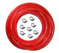 LUCKEG Red Stainless Steel CO2 Gas Line - 25ft Length, ID 5/16 inch, OD 9/16 inch, Includes 8 Free Hose Clamps, Ideal for Draft Beer Home Brewing & Commercial Dispensing