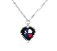 Luckey Four Leaf Clovers Texas Flag Custom Urn Necklace for Ashes Heart Keepsake Pendant Jewelry Memorial Cremation