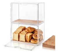 Luckezo Bread Bin, Large Clear Double Decker Bread Box, Bread Storage | Acrylic Transparent Bread Storage Container with 50 Greaseproof paper, Bread Keeper for Homemade Bagel, Muffins, Rolls