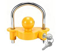 Luckezo Trailer Hitch Ball Lock - Anti-Theft Towing Security Lock with Keys - Heavy Duty Yellow Steel - Fits Most Caravans & Trailers