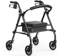 Luckfaith Folding Rollator Walker with Seat and Wheels - Lightweight 4 Wheel Zimmer Frame with Storage Bag for Elderly and Disabled, Indoor and Outdoor Mobility Aid