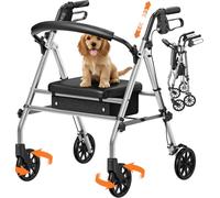 Luckfaith Folding Rollator Walker with Seat - Lightweight 4-Wheel Zimmer Frame with Storage Bag, Mobility Aid for Elderly & Disabled, Indoor & Outdoor Use, Grey