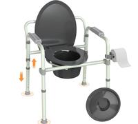 Luckfaith LBC01 4-in-1 Commode Chair with Removable Bucket - Height Adjustable 158kg Capacity Toilet Aid, Foldable and Lightweight Bedside Chair for Elderly & Disabled Adults