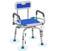 Luckfaith LC04 360° Swivel Shower Chair for Elderly - Easy Side Entry Bath Seat with Flip-Up Arms & Back, Non-Slip Supports 348 lbs, Adjustable Height for Safe Bathing