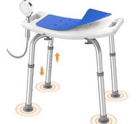 Luckfaith LC06 Shower Stool for Elderly, Built-In Seat Grips & Shower Head Holder, Non-Slip Bath Chair Supports 348 lbs, Adjustable Shower Seat for Small Shower, Blue