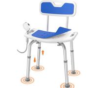 Luckfaith LC07 Shower Chair for Elderly, Non-Slip with Arms & Back, 348 lbs Capacity, Curved Wider Seat with Dual Shower Holder, Adjustable Height 36.5-49.5 cm, for Walk-In Shower Safety