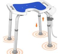 Luckfaith LC08 Shower Stool for Elderly, U-Shaped Bath Stool with Arms, Non-Slip Suction Feet, Supports 348 lbs, Adjustable Height Shower Chair for Small Showers, Seniors & Disabled Safe Bathing