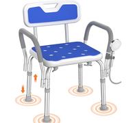 Luckfaith LC11 LC11 Shower Chair for Elderly & Disabled Adults, Bath Chair with Arms and Back, Non-Slip Suction Feet, Padded EVA Seat, 6-Level Height Adjustable, Rust-Resistant Aluminum