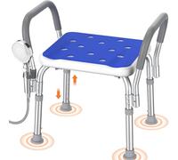 Luckfaith LC12 Shower Chair with Backrest - 6-Level Adjustable Height, Non-Slip Bath Seat with Padded Back Support, Lightweight Shower Stool for Elderly, Disabled & Pregnant, Blue