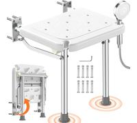 Luckfaith LC13 Wall-Mounted Folding Shower Seat - Foldable Chair with Support Legs 348 lbs Capacity, Anti-Slip Bath Seat for Elderly, Seniors, Disabled