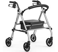 Luckfaith LR01 Folding Rollator Walker with Seat - Lightweight 4-Wheel Zimmer Frame with Storage Bag, Mobility Aid for Elderly & Disabled, Indoor & Outdoor Use, Grey