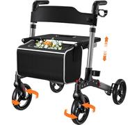 Luckfaith LR02 4 Wheel Rollator with Seat and Back,Foldable, Adjustable & Lightweight,Silver Grey