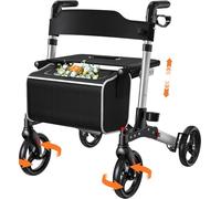 Luckfaith LR02 Wheel Rollator with Seat and Back, Lightweight Aluminium Walking Frame,Silver